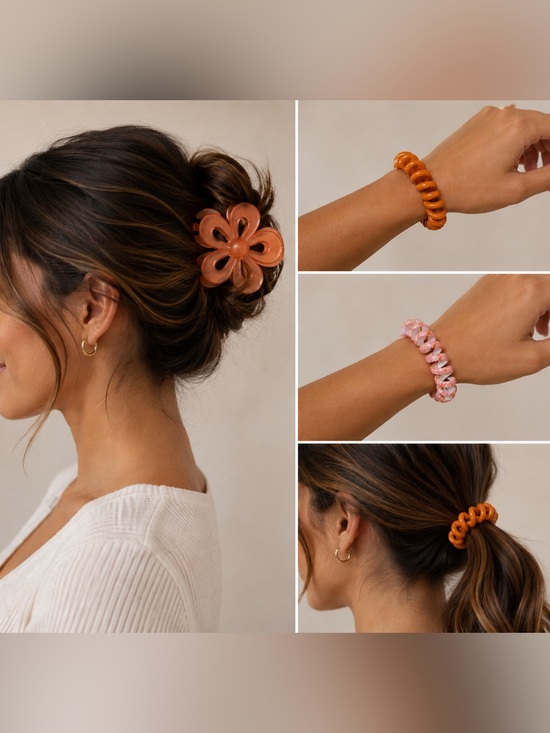 Accessories - Sophi- Hair Accessory Set – Flower Claw Clip & Spiral Hair Ties NEW
